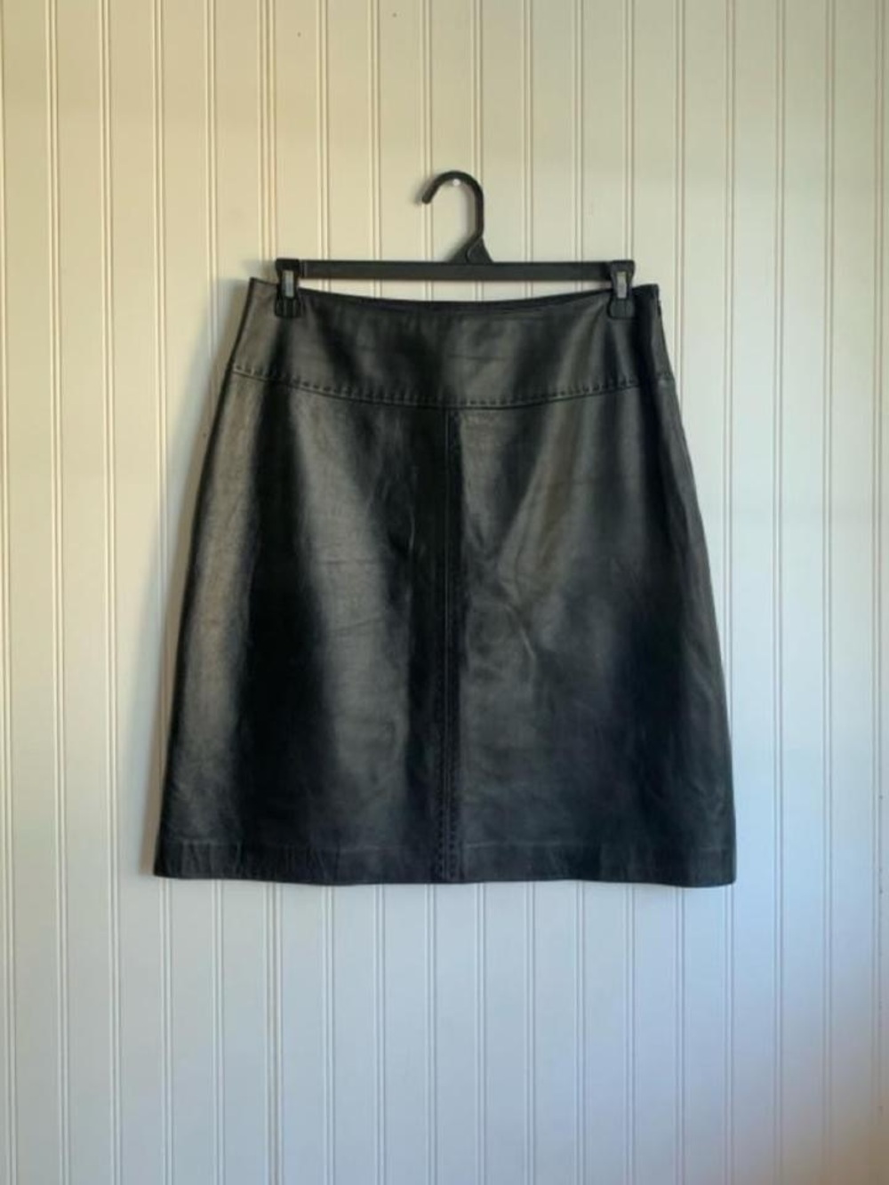 Apostrophe Black Genuine Leather A-Line Skirt size 12